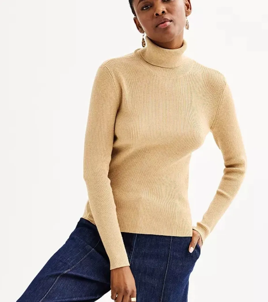 It's Our Time Tan Ribbed Turtle Neck Sweater Womens XL Cozy Cabin Core NWT - Image 1