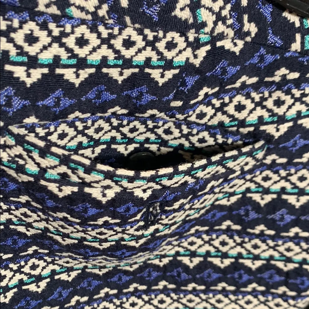 The Limited Size 6 Regular High Waist Blue and White Geometric Tribal Shorts - Image 4