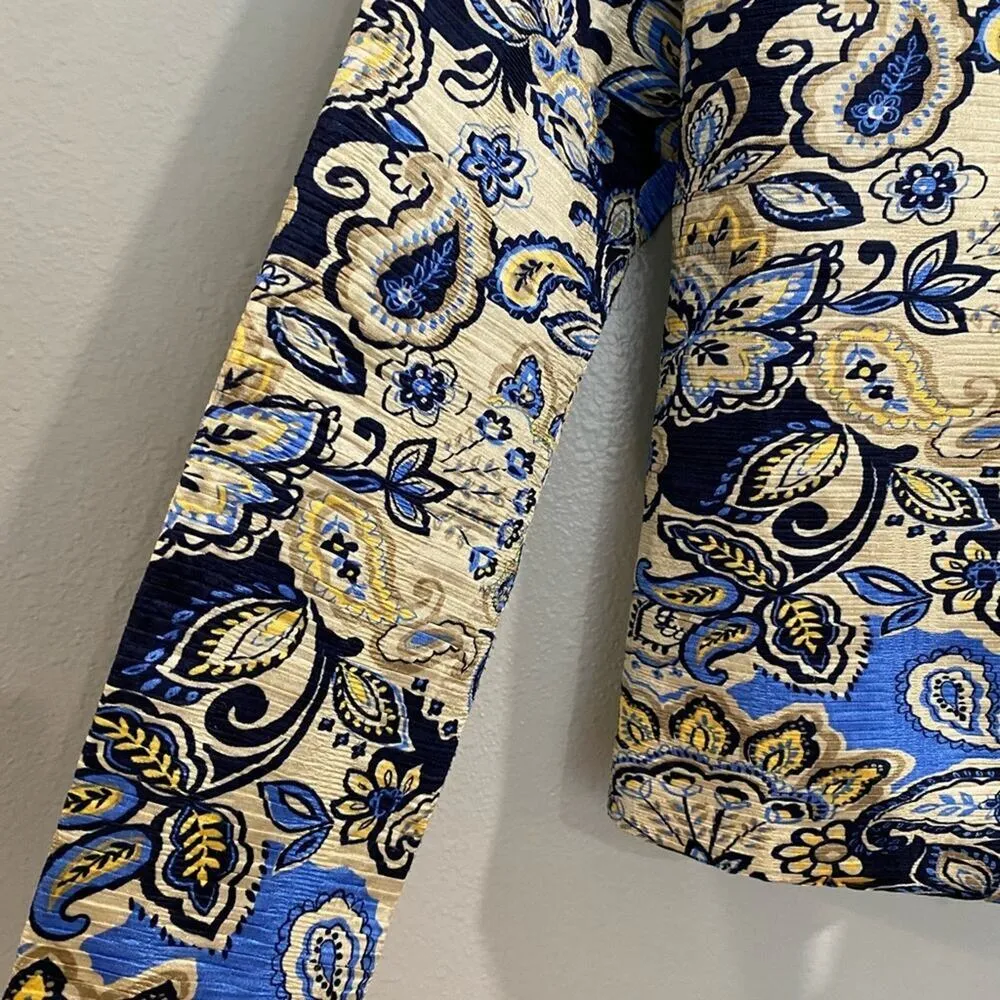 Silkland Blue Yellow Paisley Zip Up Blazer Sz S - Image 7