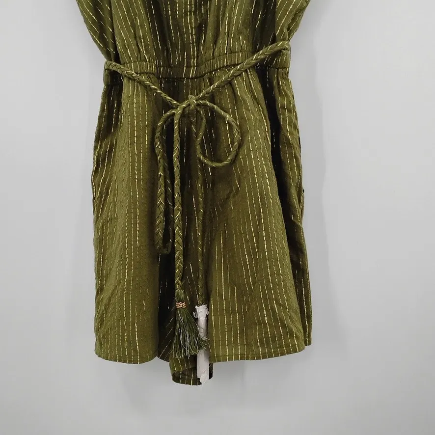 NWT Boden Grecian Playsuit Romper Green Metallic Gold Striped Pockets D0674 12 - Image 3