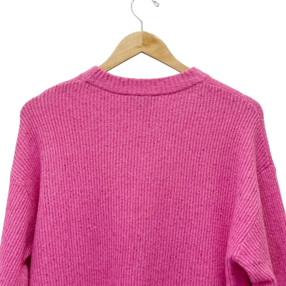 NWT Something Navy Oversized Flecked Crewneck Sweater in Pink Shock Size XS NEW - Image 9
