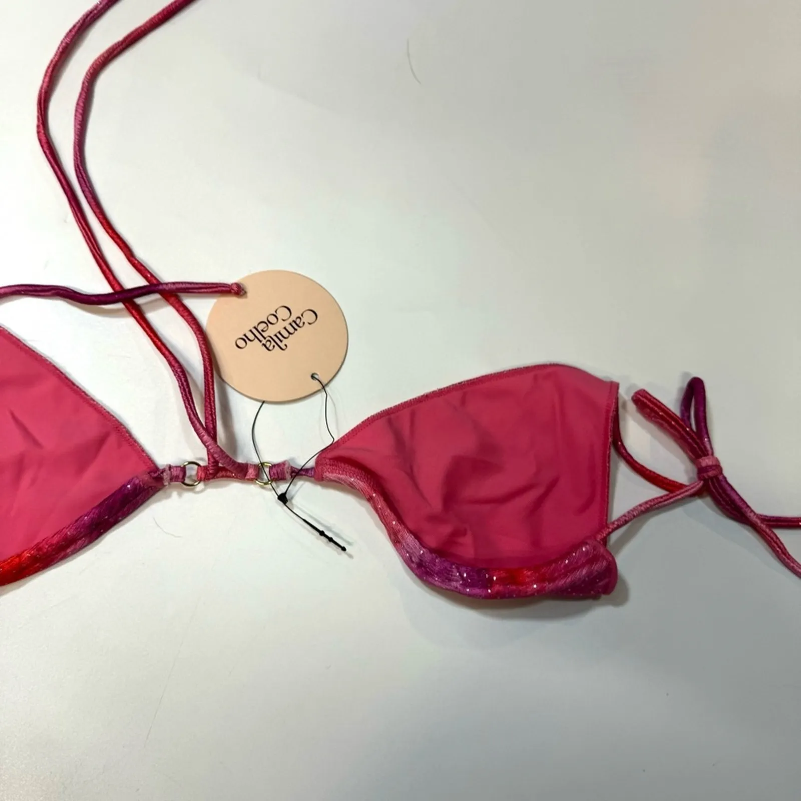 Camila Coelho Ileana Swim Top in Pink Sparkle XS - Image 7