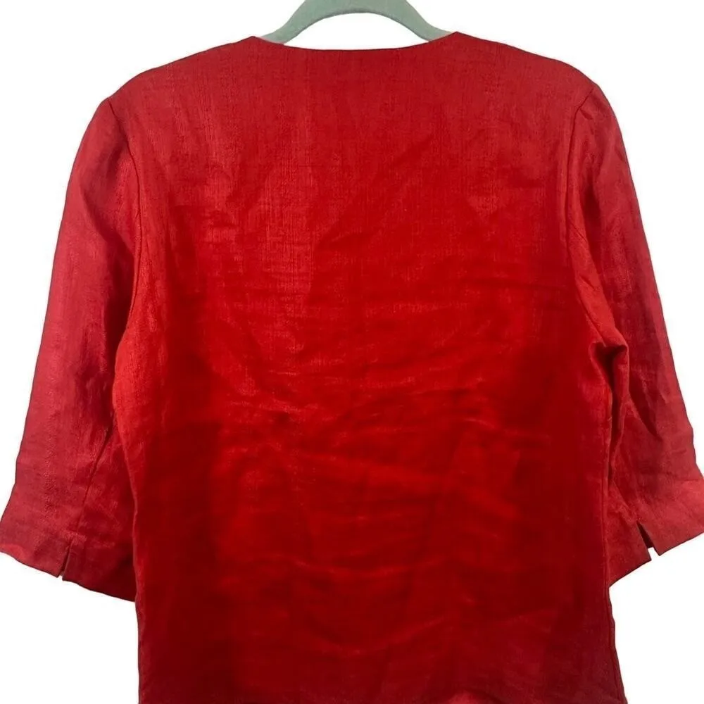 Pendleton‎ Linen Top Red Pull Over V Neck 3/4 Sleeve SZ 8 Preppy Vacation - Image 4