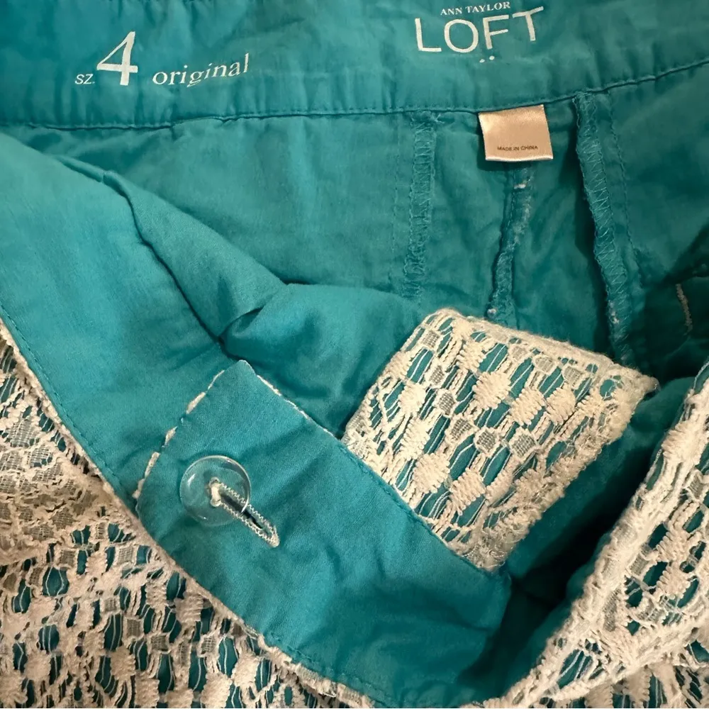 Ann Taylor Loft Turquoise Cream Lace Overlay Pocket Shorts Womens 4 Original - Image 9