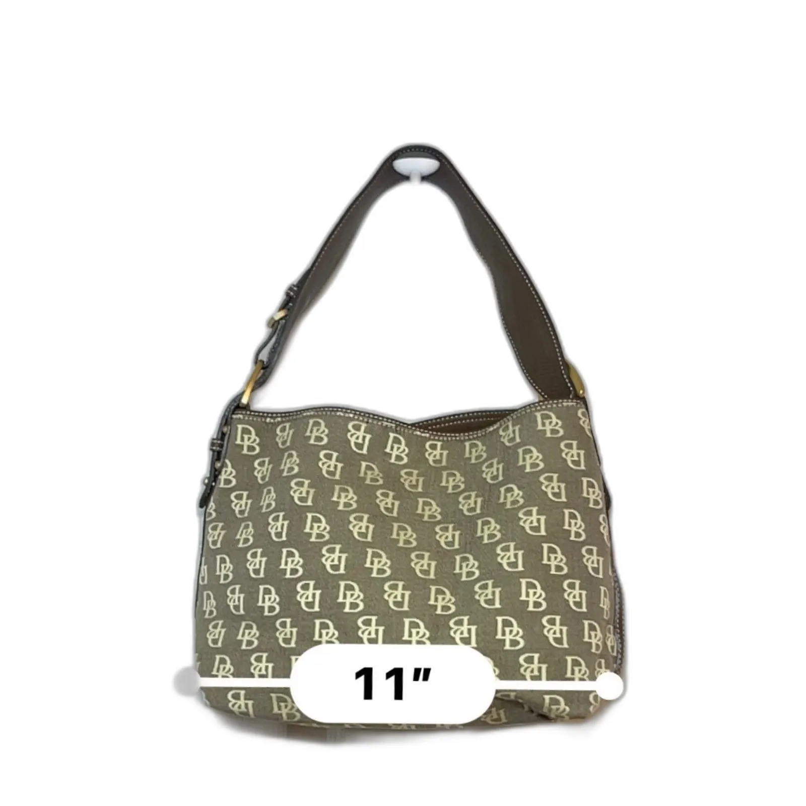 Vintage Y2K Dooney & Bourke Brown & Tan Signature Logo Canvas & Leather Hobo Bag - Image 11