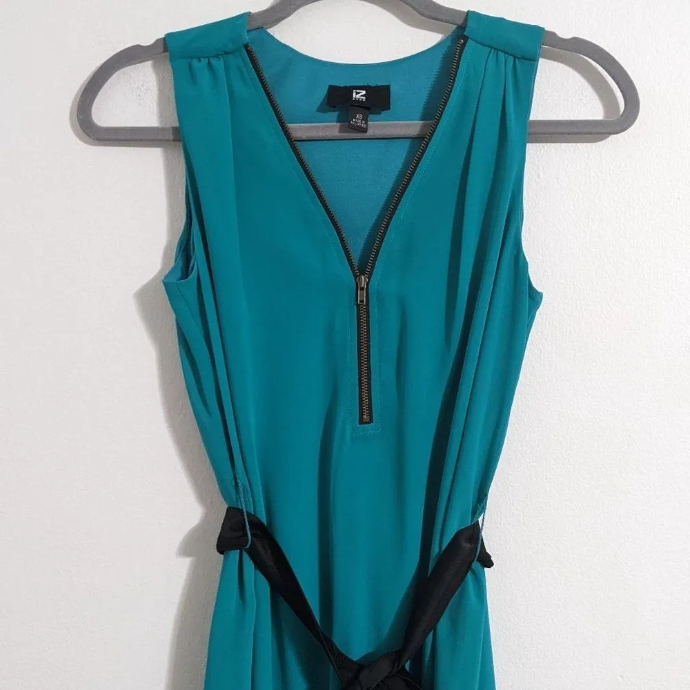 Iz Byer Turquoise Blue Mini Sheath Dress with Tie and Zipper Accent NWT Size XS - Image 3