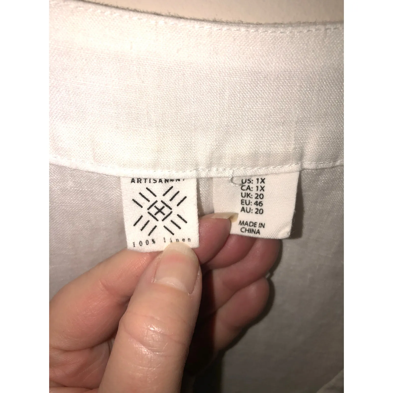 Artisan NY Linen Tunic Size 1X White Long Sleeve Grommet Lace Up Neckline Plus - Image 3