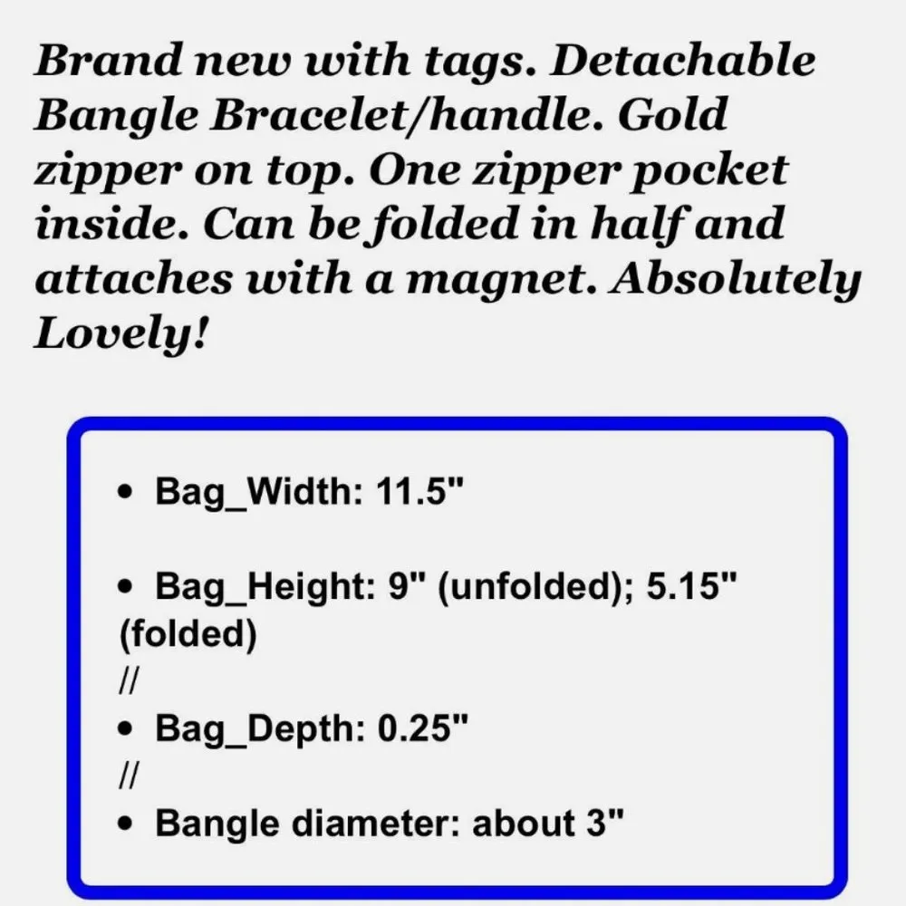 Mud Pie NWOT  Wristlet Fold Over Bangle Clutch - Image 9