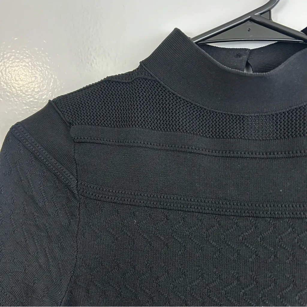 Zara Knit Black Short Sleeve Mock Neck Bodycon Sheath Mini Dress Size Small - Image 4