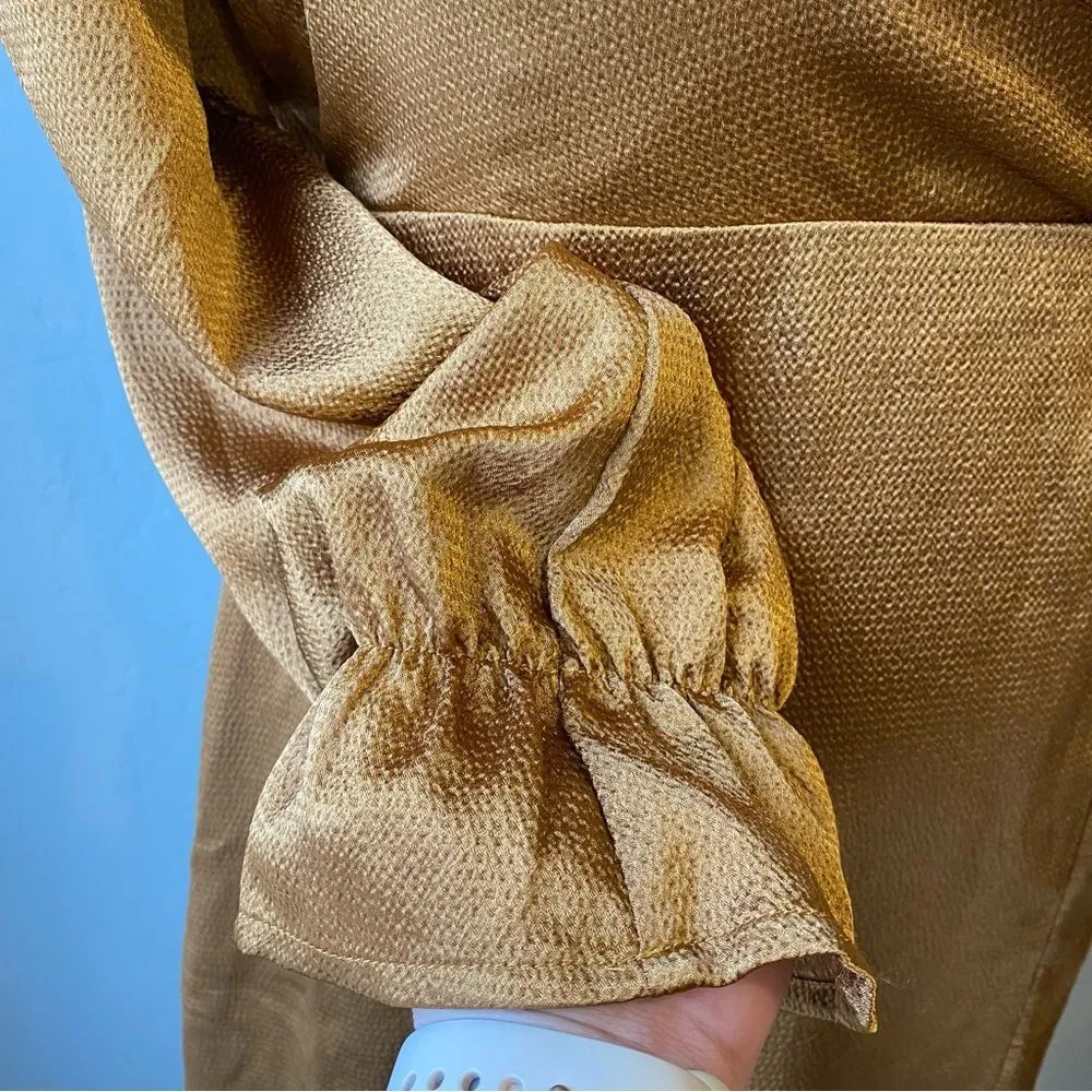 Lulu’s 4SI3NNA Brielle Bronze Satin Long Sleeve Midi Dress in Bronze Copper - Image 11