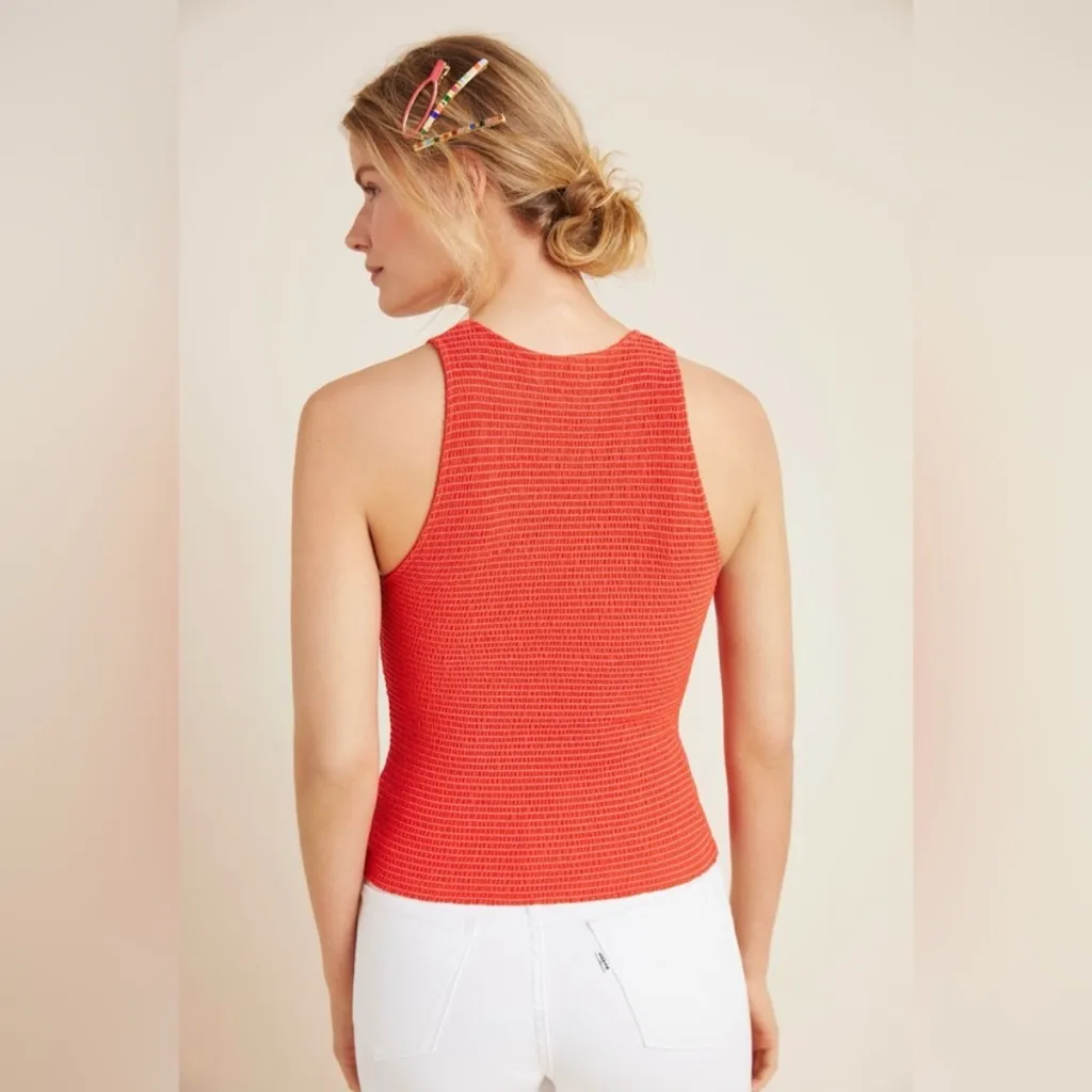 NATION LTD Christine Smocked Tank in Red XS - Image 5