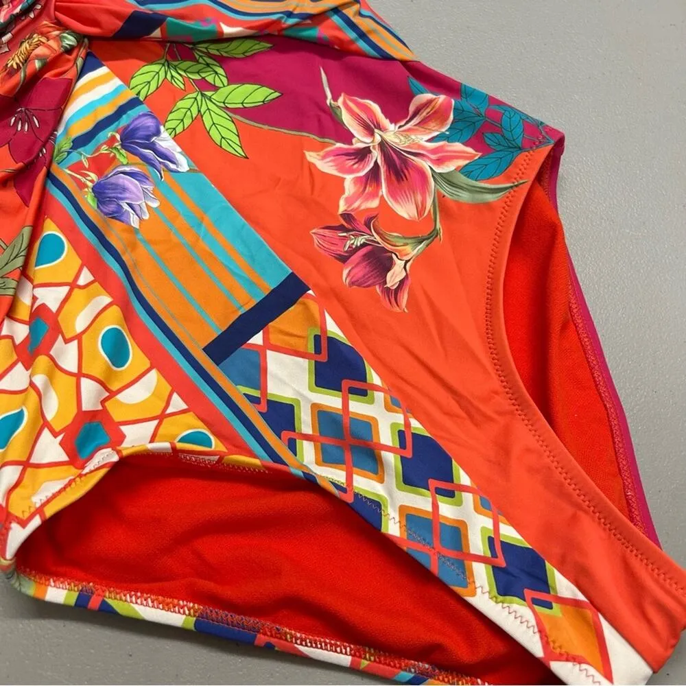 Johnny Was Color Twist One Piece Swimsuit Boho Chic Tie Neck Colorful XS NWT - Image 9