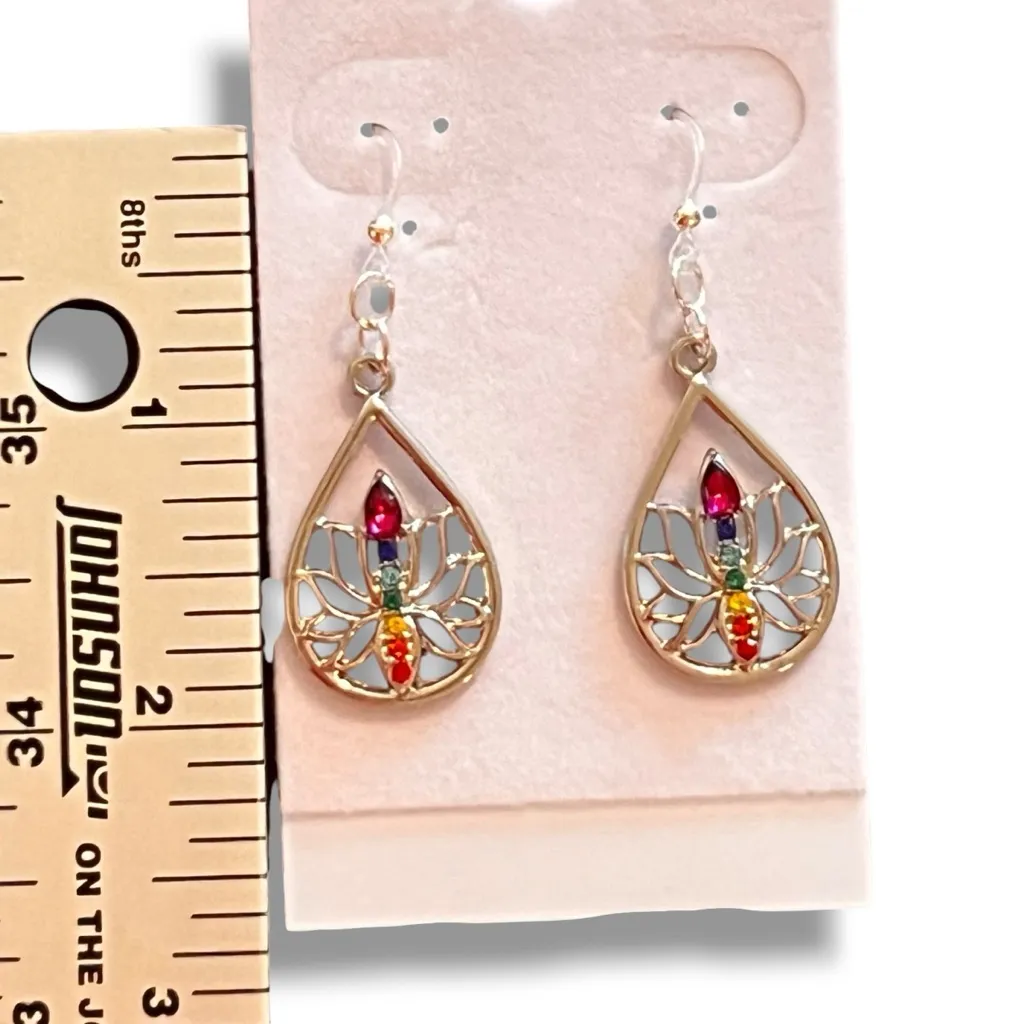 Hypoallergenic Fashion Seven Chakra Lotus Water Drop Earrings Silver Color - Image 3