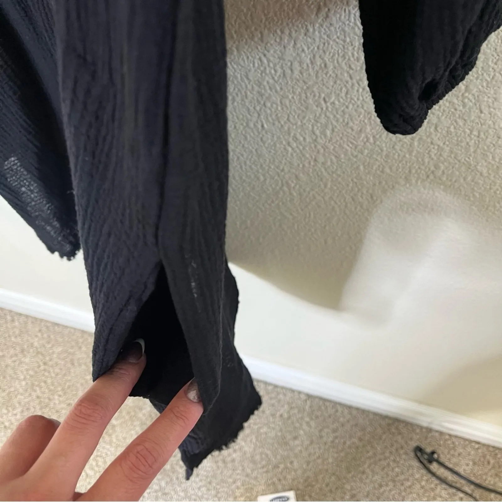 Velvet by Graham & Spencer Cotton Gauze Midi Tunic Dress Black Long Sleeve XS - Image 6