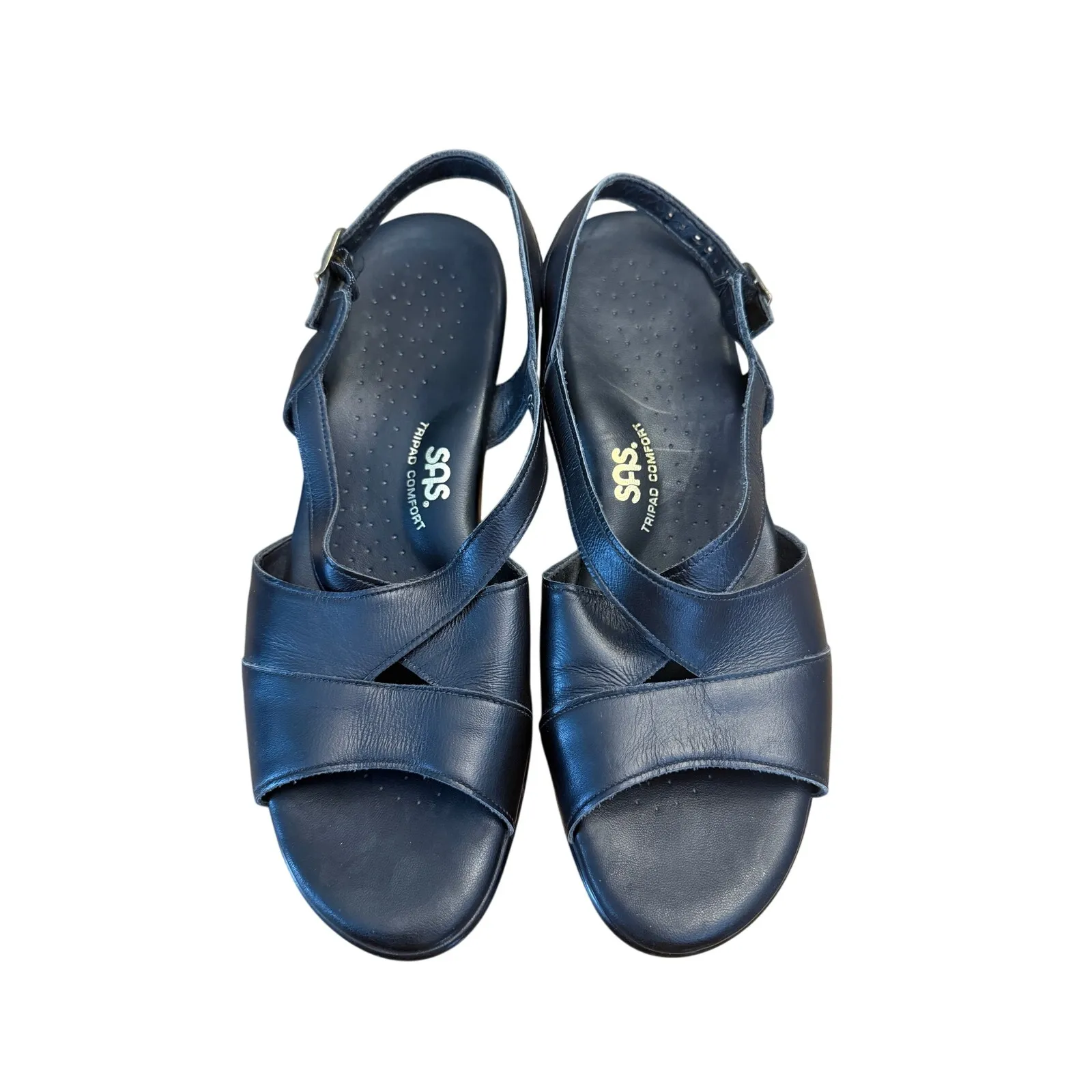 SAS Caress Cross Strap Wedge Sandal Women’s 9.5 Black Leather Dress Comfort Heel - Image 2