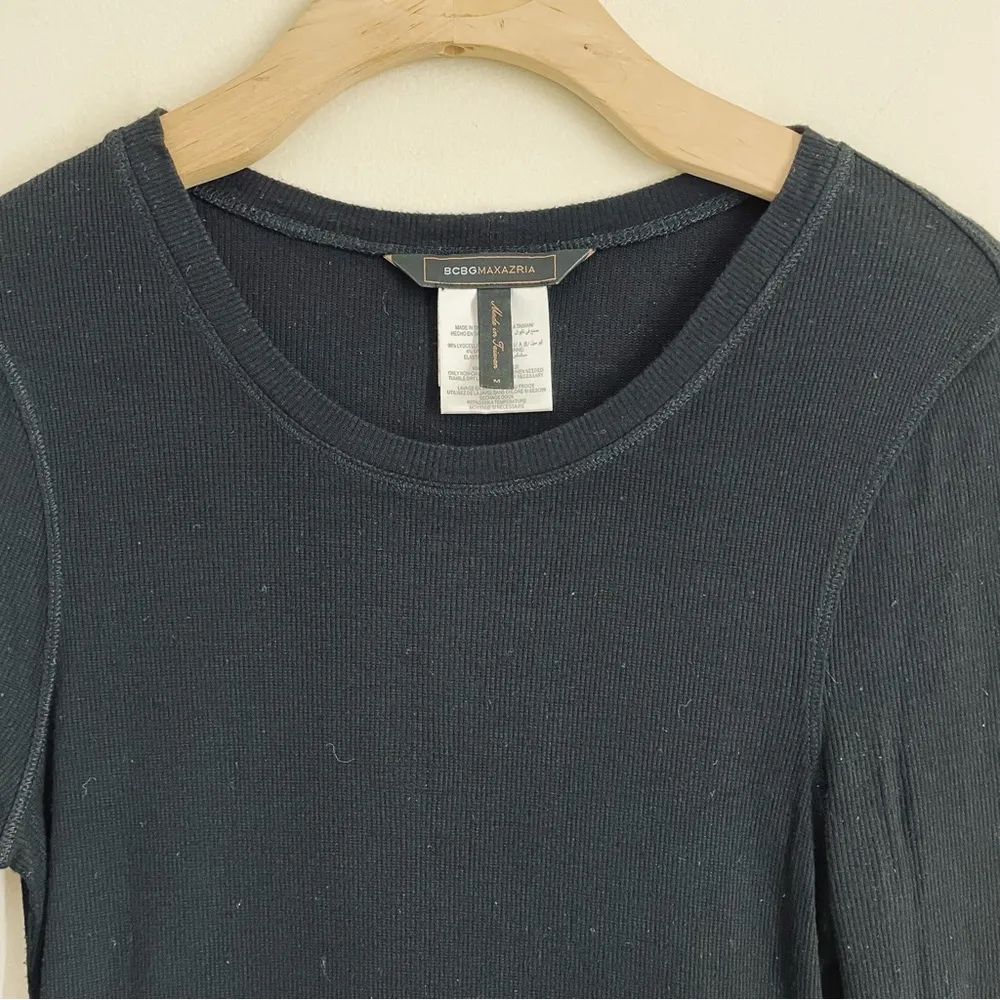 BCBG Maxazria Long Sleeve Ribbed Bodycon Dress Black size M - Image 6