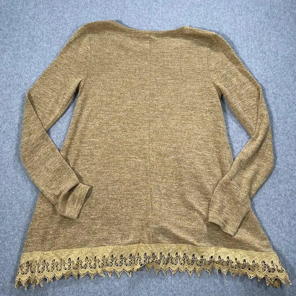 Easel Mustard Yellow Tunic Women's Small Long Sleeve Crochet Lace Trim Top - Image 7