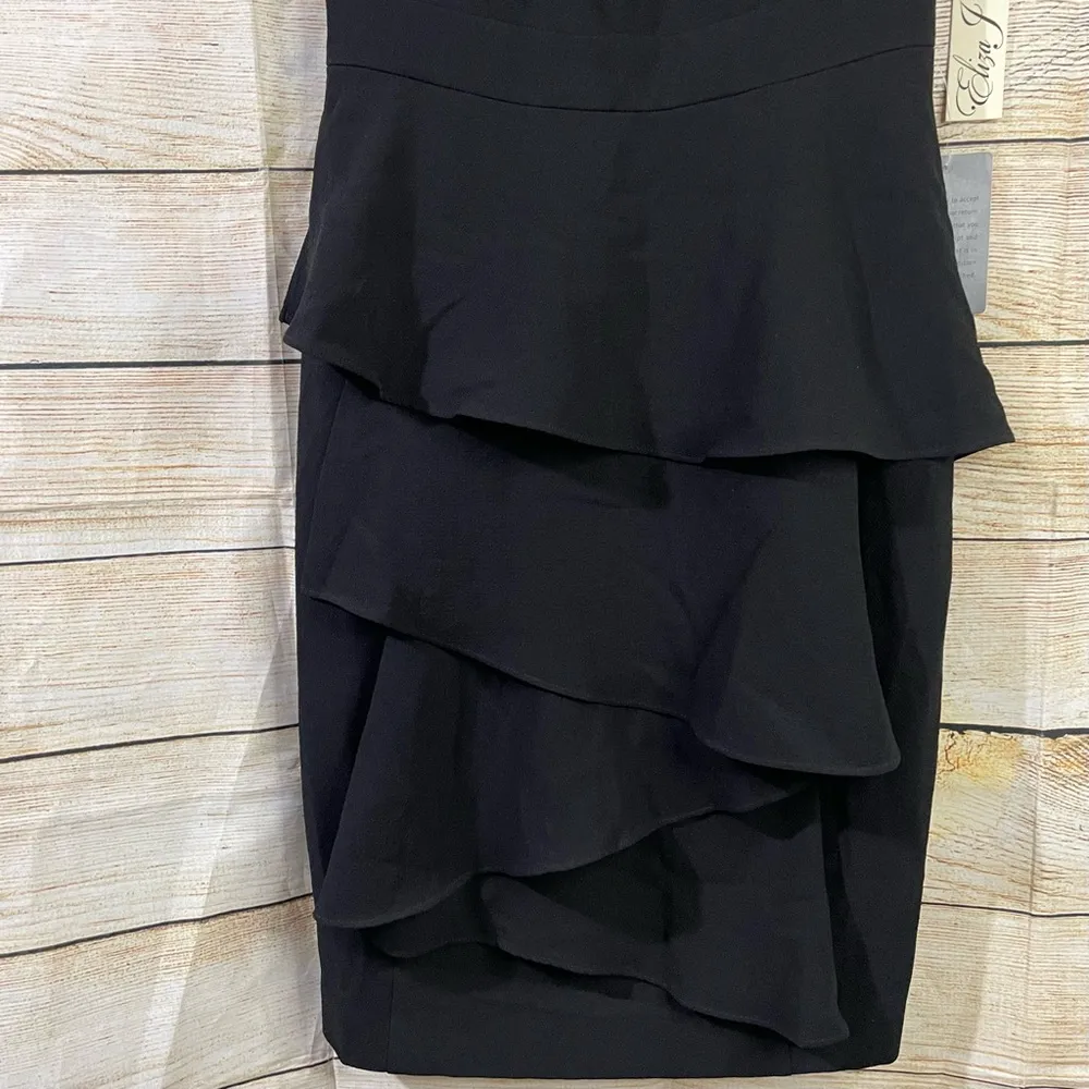 ruffle layered skirt black formal sleeveless sheath dress women Size 2 - Image 6