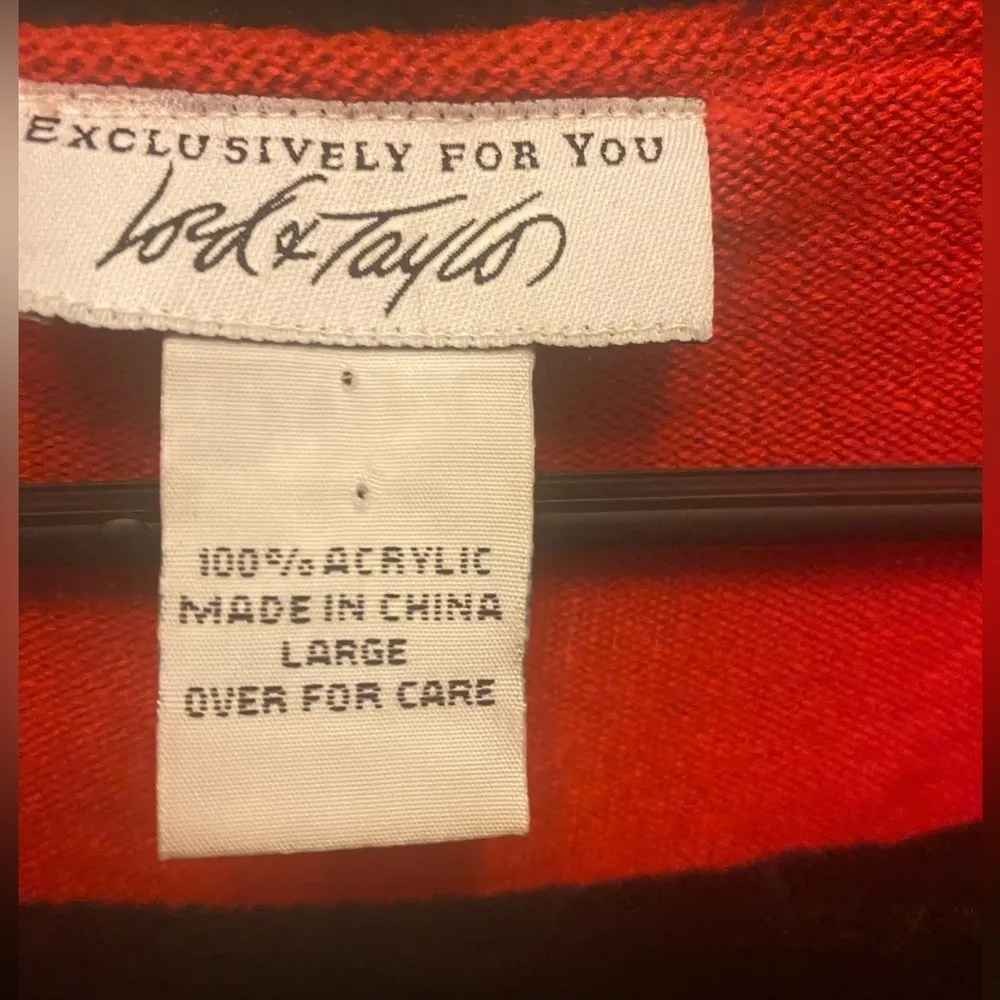 Lord and Taylor  RED SWEATER WITH FAUX FUR COLLAR SIZE L - Image 2