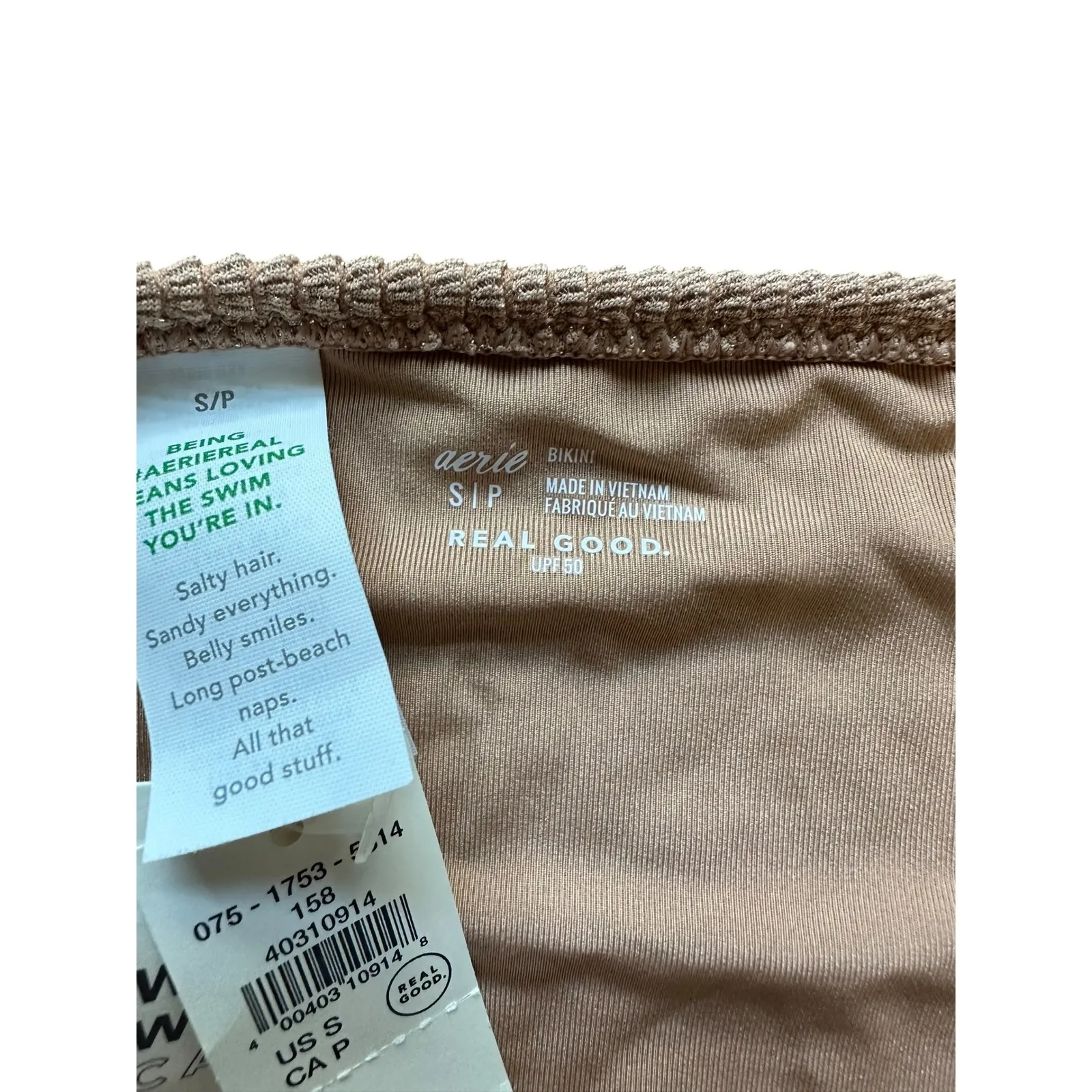 Aerie Textured Bikini‎ Bottoms Tan Small - Image 2
