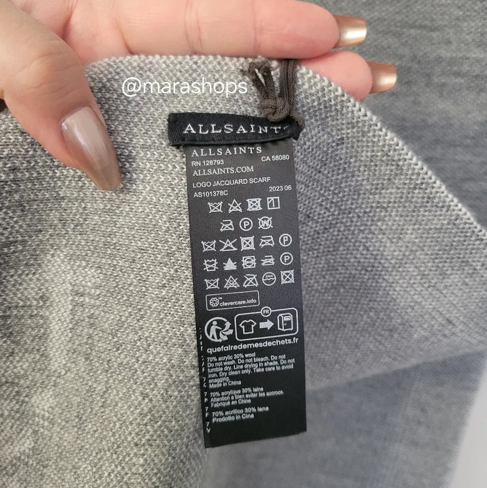 All Saints Gray Logo Jacquard Scarf - Image 5