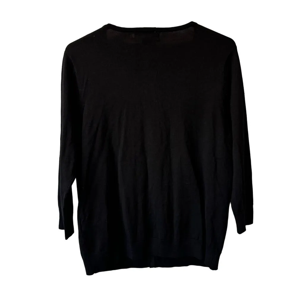 August Silk Academia Cardigan Sweater Black 3/4 Sleeves 3D Floral Silk Large - Image 2