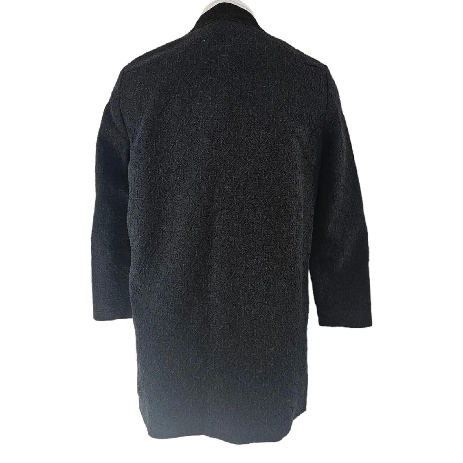 Maje Gretelle Leather Trim Longline Jacquard Textured Knit Car Coat‎ Sz 36 - Image 8