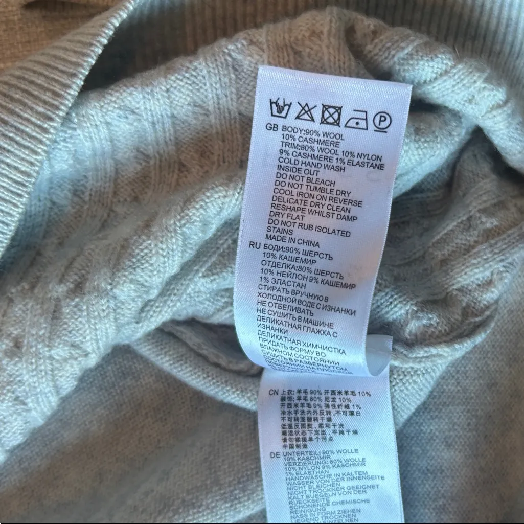 Reiss Cable Knit Grey Wool Cashmere Blend Oversized Sweater Size Small - Image 6