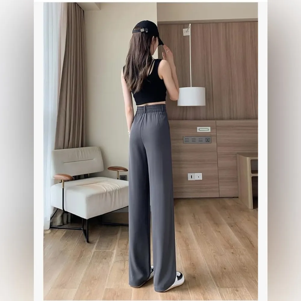 NEW Black High Waist Wide Leg Straight Pants Trousers L - Image 4