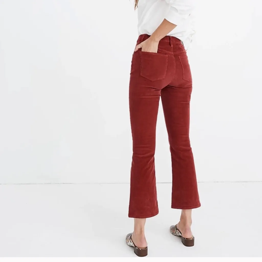 NWOT Madewell Cali Demi Boot Cut Corduroy Pants 24 Cropped High Rise Rust Red - Image 2