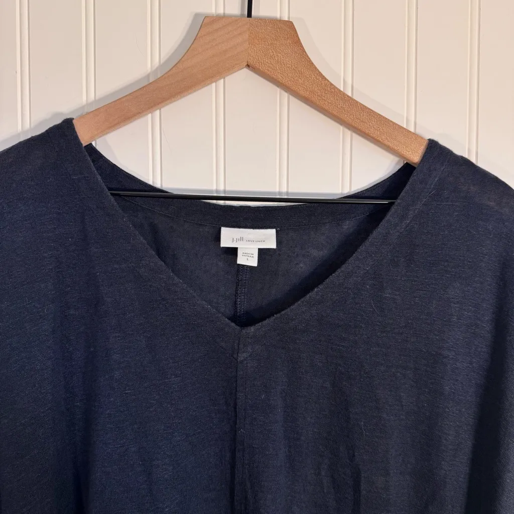 J. Jill Navy 100% Linen Drop Shoulder V - Image 3