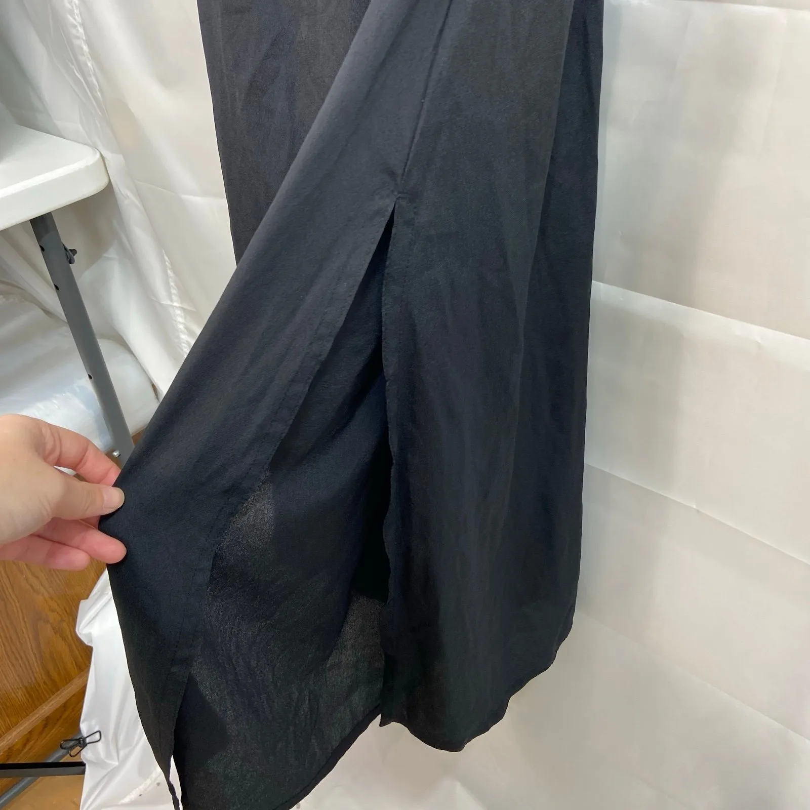 Vintage women's black scoop neck short sleeve casual modest kurta slit‎ dress L Size L - Image 6