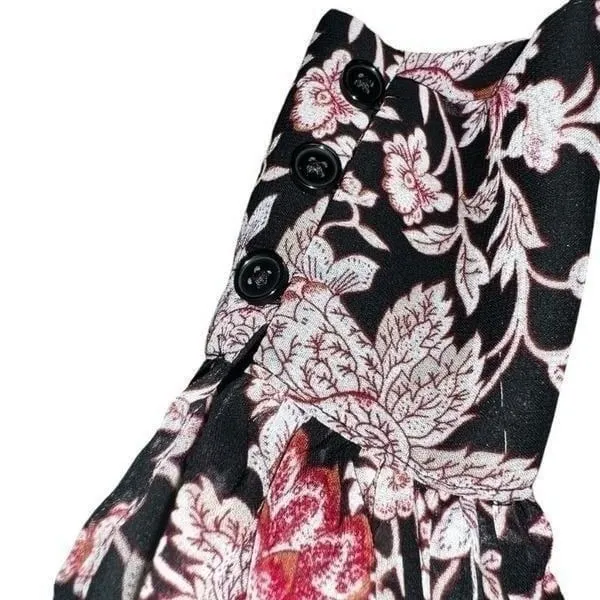 EXPRESS Pleated V-Neck L/S Black Semi‎ Sheer Floral Bodysuit EUC Size XS - Image 7