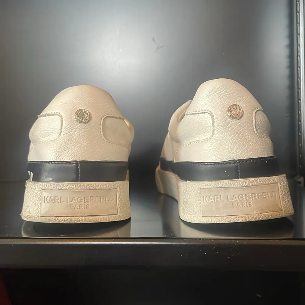 KARL LAGERFELD PARIS Josie Leather White Black Slip-On Sneakers $129 EUC Wmn’s 7 - Image 6