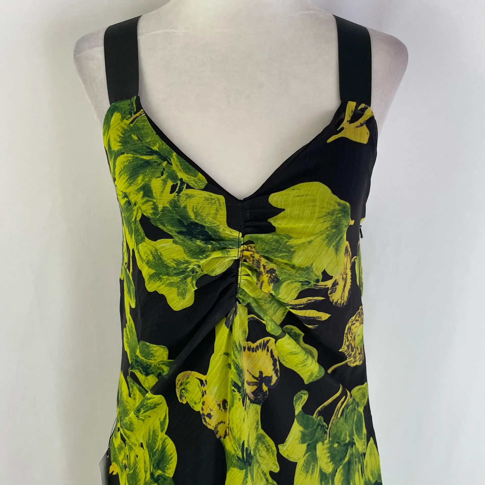 New  Floral Print Crossback Strap Maxi Dress Black Green Multi Size 4 - Image 8