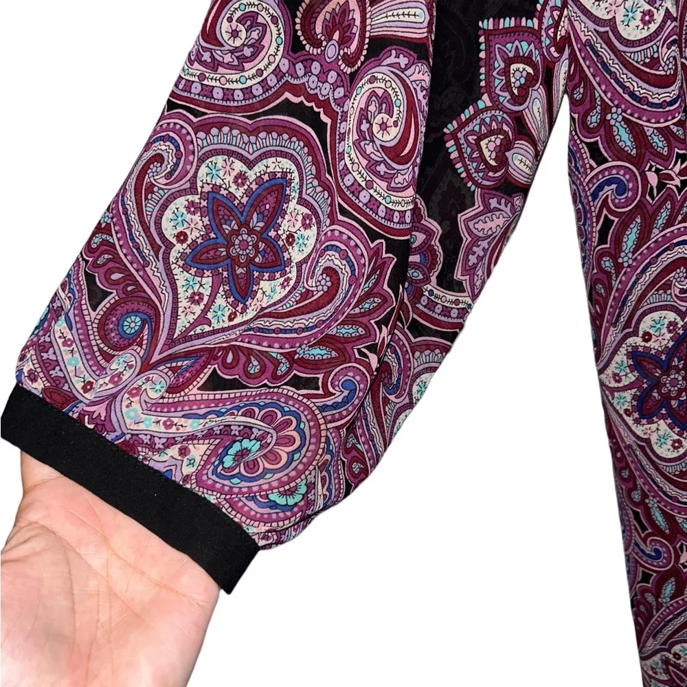 Zara silk blend multicolored print blouse size large - Image 2