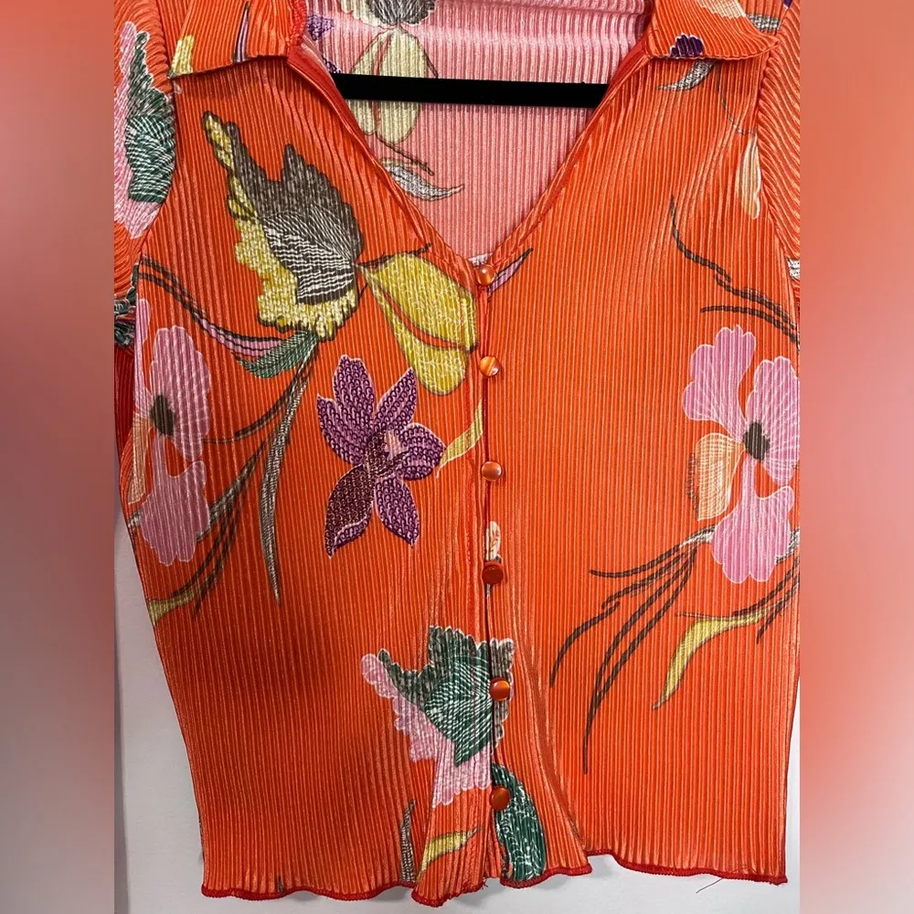 WILLOW ROOT BOHO Chic Tropical Long Bell Sleeve Button Down Top Women S Like New - Image 3