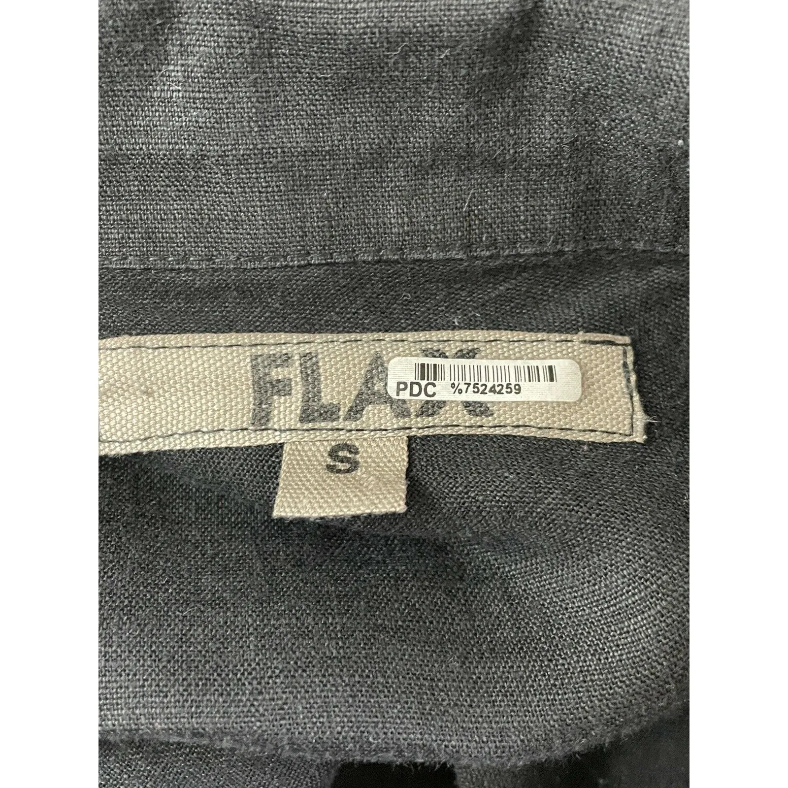Flax Button Front Collared Blouse Linen Shirt Top Jacket Black Long Sleeve Small - Image 7