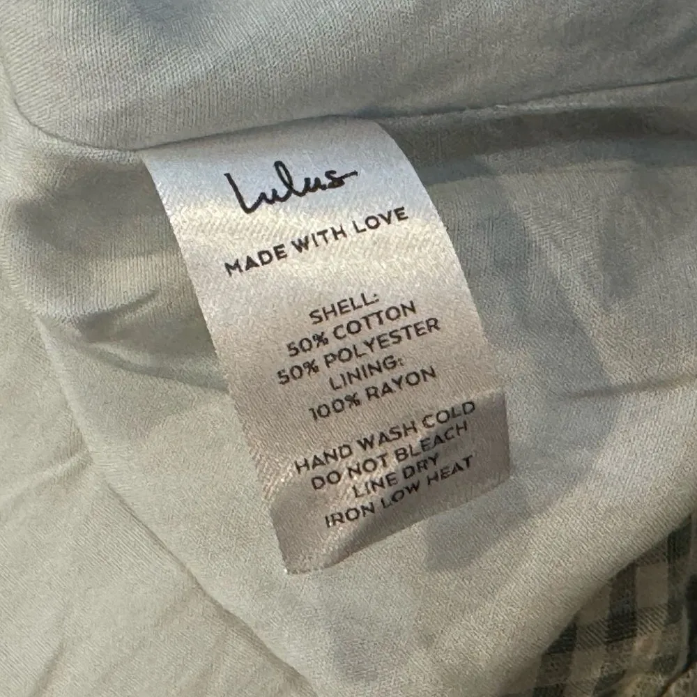 Lulus Pretty Picnic Sage Green Gingham Tiered Tie-Back Skater Dress L NWT - Image 7