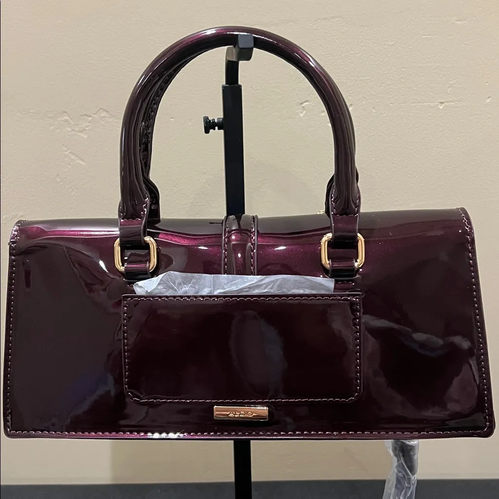 ALDO | Wine Patent Faux Leather Satchel w/ Matching Crossbody Strap - Image 4