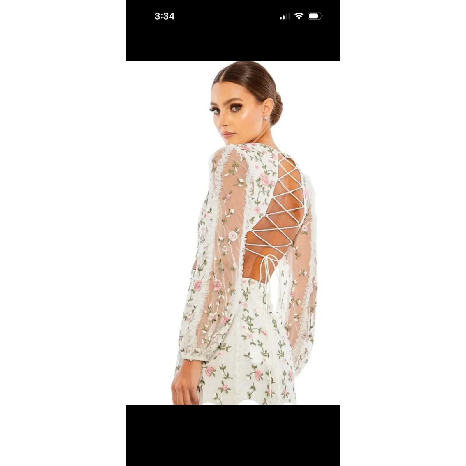 MAC DUGGAL White Floral Embroidered Mesh Sleeve Lace Up Back Dress size 6 NWT - Image 11