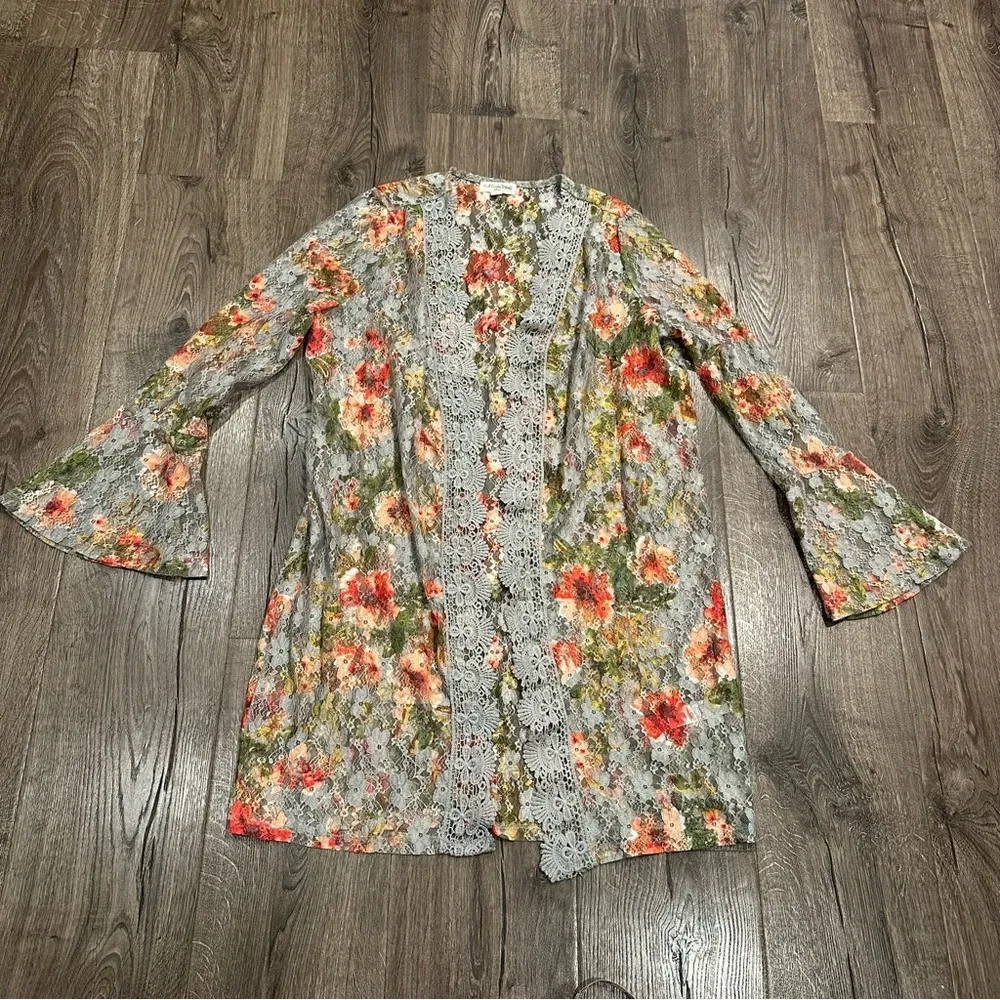 Lace Sheer Open Front Kimono Large Boho Whimsigoth Fairy Bell Sleeves Crochet - Image 9