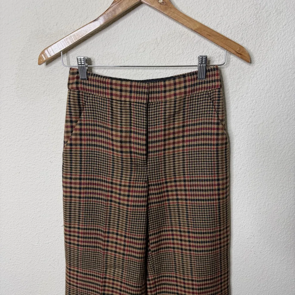 Veronica Beard Tonelli Plaid Pant Camel Black Brown Tan Womens Size 0 - Image 5