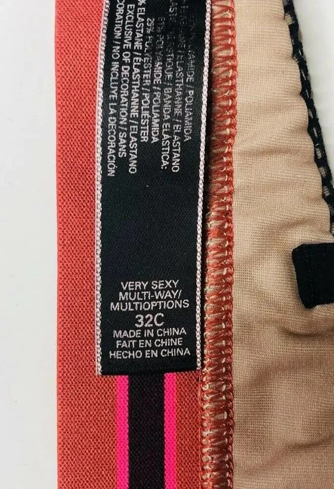 Victorias Secret Strapless Black Lace Very Sexy Padded Bra Orange Pink Band 32C - Image 5