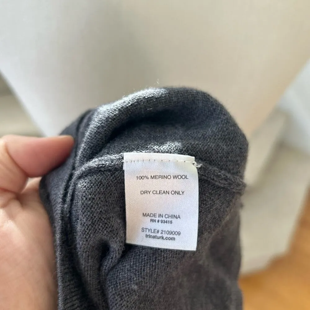 Trina Turk Grey Merino Wool Silver Chain Link Sweater - Image 5