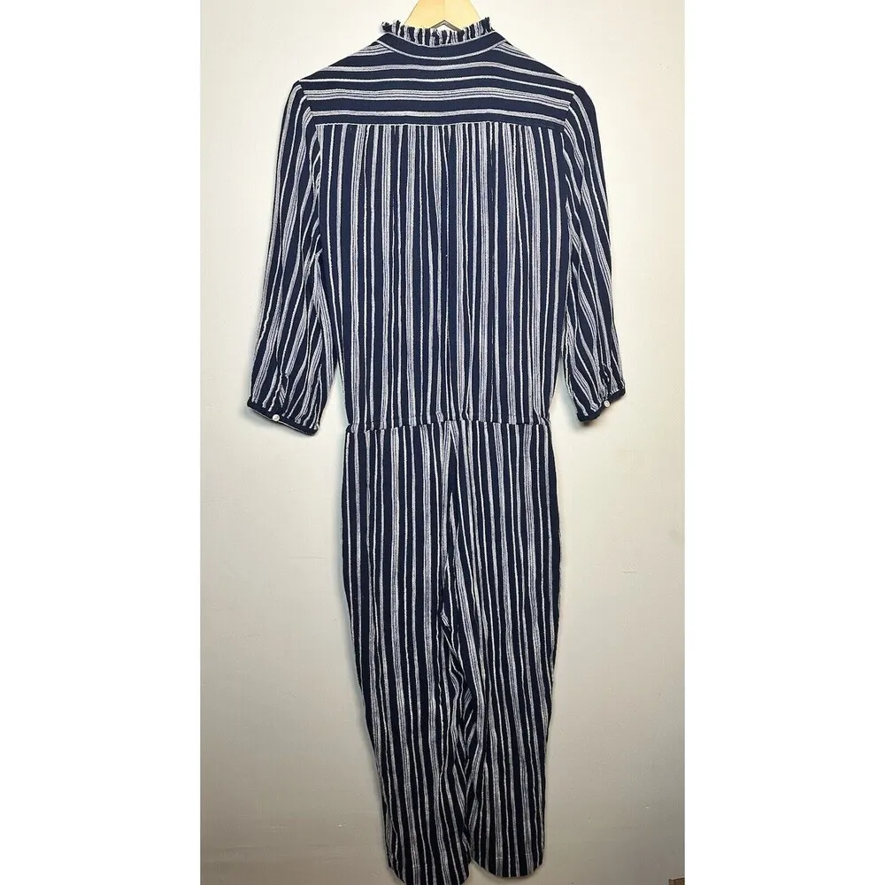 Anthropologie Trovata Birds of Paradise Ingrid Striped Jumpsuit Navy Size Medium - Image 8