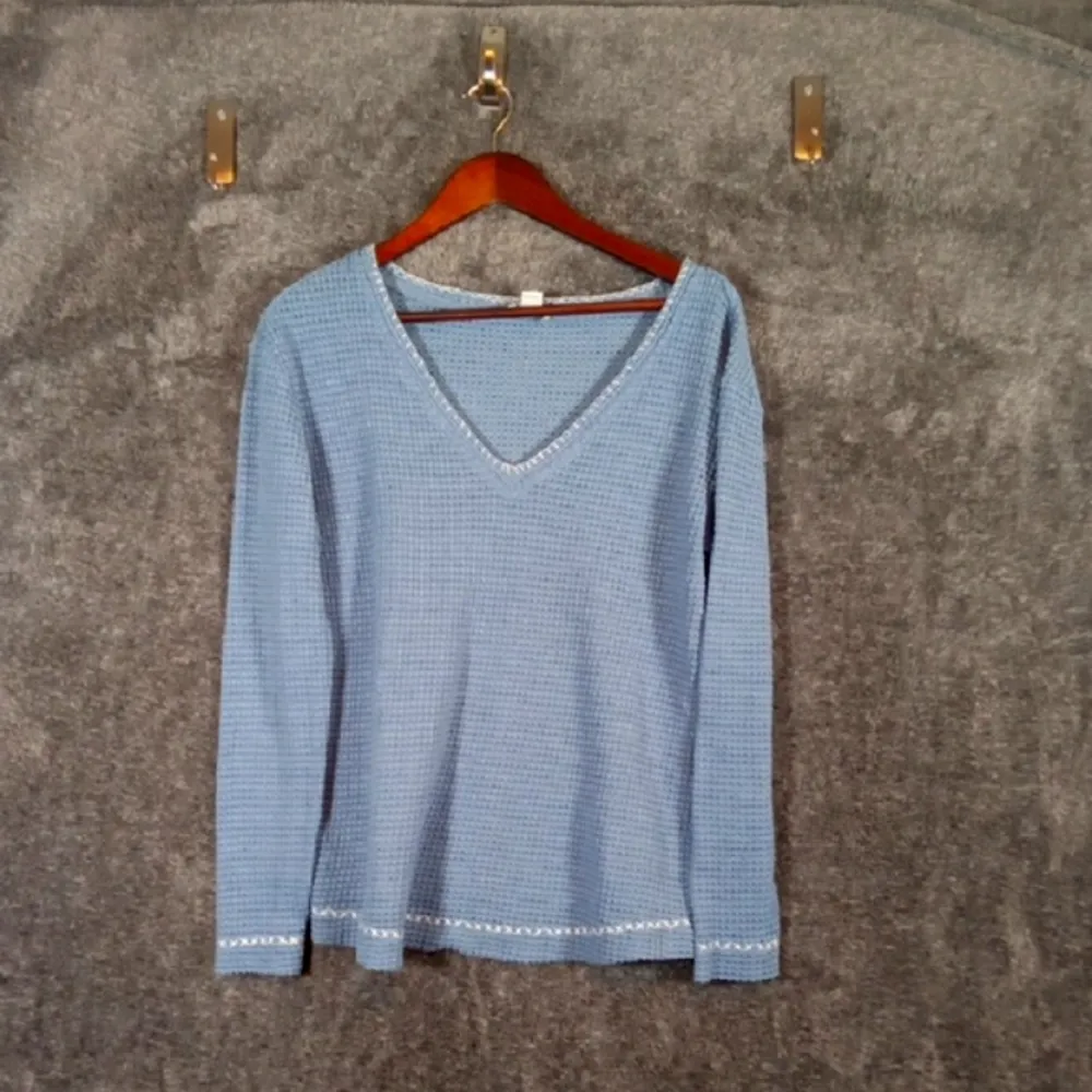Sundance V Neck Blue Long Sleeve Waffle Knit Size Medium Women - Image 2