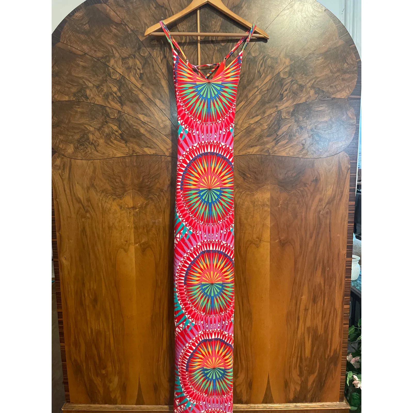 MARA HOFFMAN Lace Up Back Maxi Dress Supernova Red Print Size XS Colorful Beach - Image 4