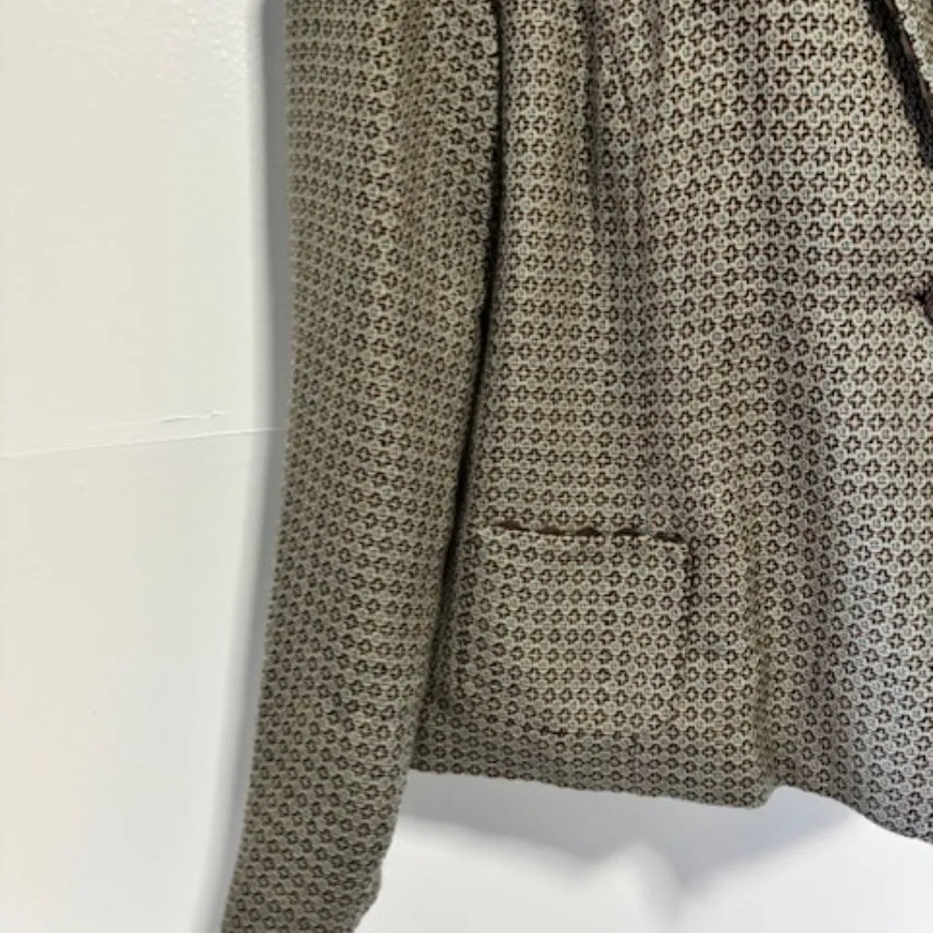 Cato Brown Cream Blazer 14 Geometric Weave Notch Lapel Long Sleeve Piping Modern - Image 4