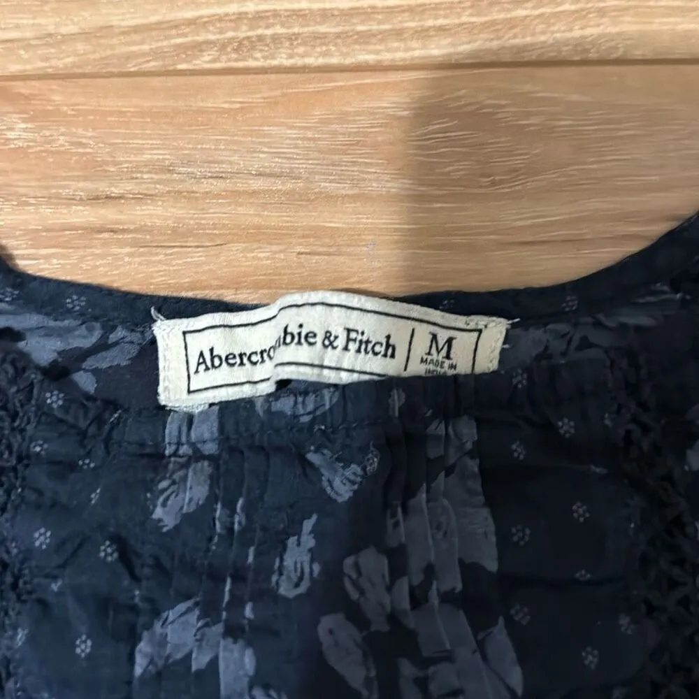 Abercrombie & Fitch Blue Floral Strap Off the Shoulder Blouse Sz Medium Women’s - Image 2